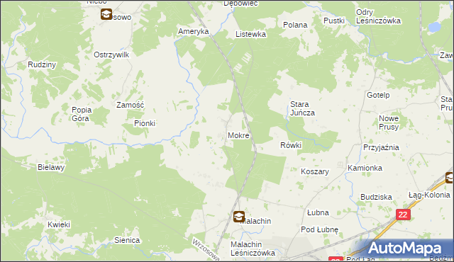 mapa Mokre gmina Czersk, Mokre gmina Czersk na mapie Targeo