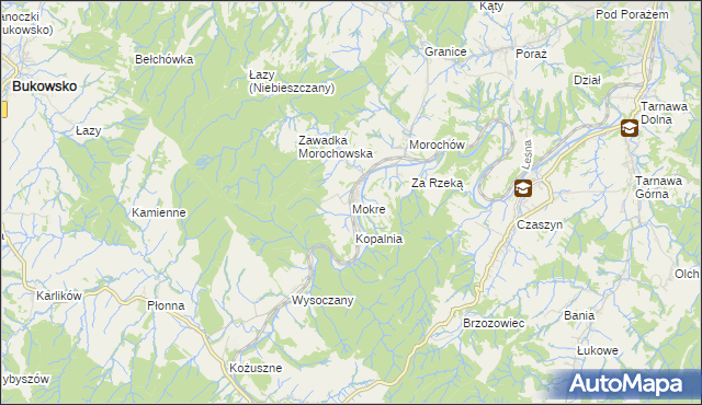 mapa Mokre gmina Zagórz, Mokre gmina Zagórz na mapie Targeo