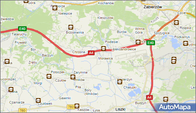 mapa Morawica gmina Liszki, Morawica gmina Liszki na mapie Targeo