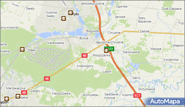 mapa Moszczanka gmina Ryki, Moszczanka gmina Ryki na mapie Targeo