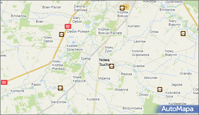 mapa Nowa Sucha powiat sochaczewski, Nowa Sucha powiat sochaczewski na mapie Targeo