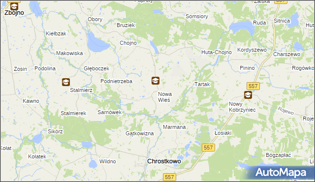 mapa Nowa Wieś gmina Chrostkowo, Nowa Wieś gmina Chrostkowo na mapie Targeo