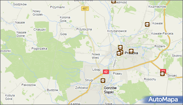 mapa Nowa Wieś gmina Gorzów Śląski, Nowa Wieś gmina Gorzów Śląski na mapie Targeo