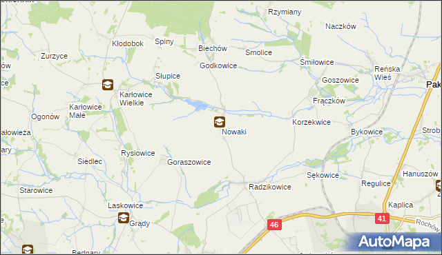 mapa Nowaki gmina Pakosławice, Nowaki gmina Pakosławice na mapie Targeo