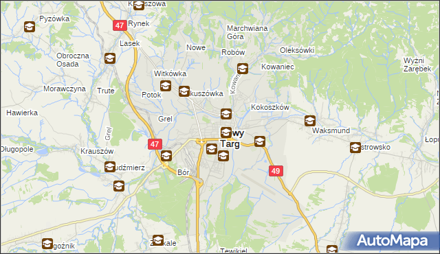 mapa Nowego Targu, Nowy Targ na mapie Targeo