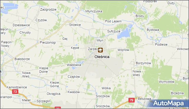mapa Oleśnica powiat staszowski, Oleśnica powiat staszowski na mapie Targeo