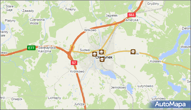 mapa Olsztynek, Olsztynek na mapie Targeo
