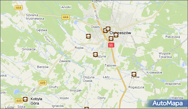 mapa Olszyna gmina Ostrzeszów, Olszyna gmina Ostrzeszów na mapie Targeo
