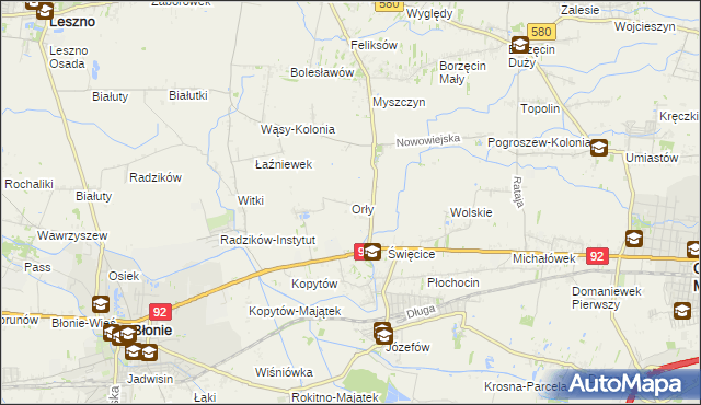 mapa Orły gmina Ożarów Mazowiecki, Orły gmina Ożarów Mazowiecki na mapie Targeo