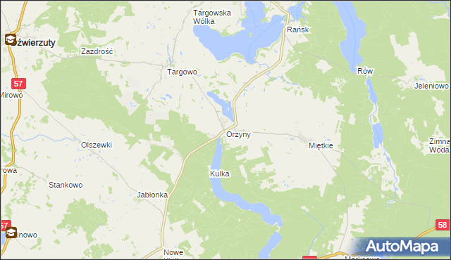 mapa Orzyny, Orzyny na mapie Targeo