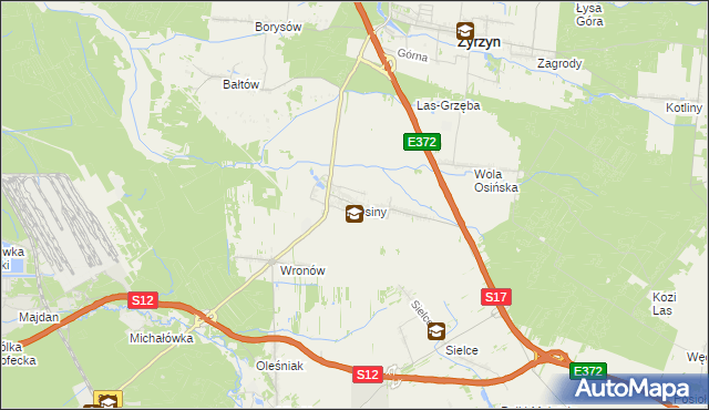 mapa Osiny gmina Żyrzyn, Osiny gmina Żyrzyn na mapie Targeo