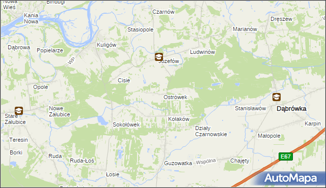 mapa Ostrówek gmina Dąbrówka, Ostrówek gmina Dąbrówka na mapie Targeo
