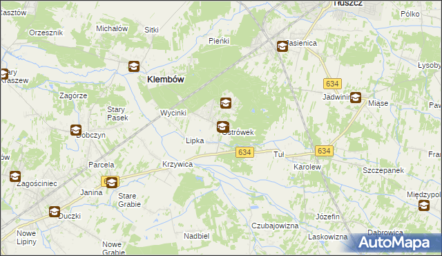 mapa Ostrówek gmina Klembów, Ostrówek gmina Klembów na mapie Targeo
