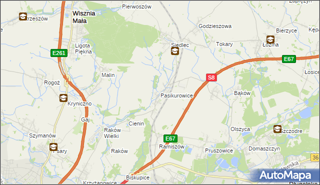 mapa Pasikurowice, Pasikurowice na mapie Targeo