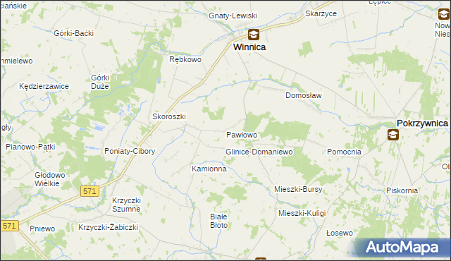 mapa Pawłowo gmina Winnica, Pawłowo gmina Winnica na mapie Targeo