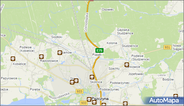 mapa Piasek gmina Pszczyna, Piasek gmina Pszczyna na mapie Targeo