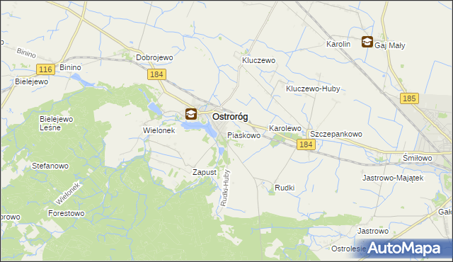 mapa Piaskowo gmina Ostroróg, Piaskowo gmina Ostroróg na mapie Targeo