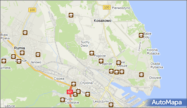 mapa Pogórze gmina Kosakowo, Pogórze gmina Kosakowo na mapie Targeo