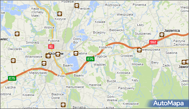 mapa Pogórze gmina Skoczów, Pogórze gmina Skoczów na mapie Targeo