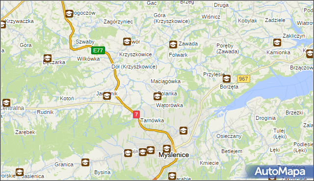 mapa Polanka gmina Myślenice, Polanka gmina Myślenice na mapie Targeo