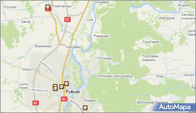 mapa Ponikiew gmina Pułtusk, Ponikiew gmina Pułtusk na mapie Targeo