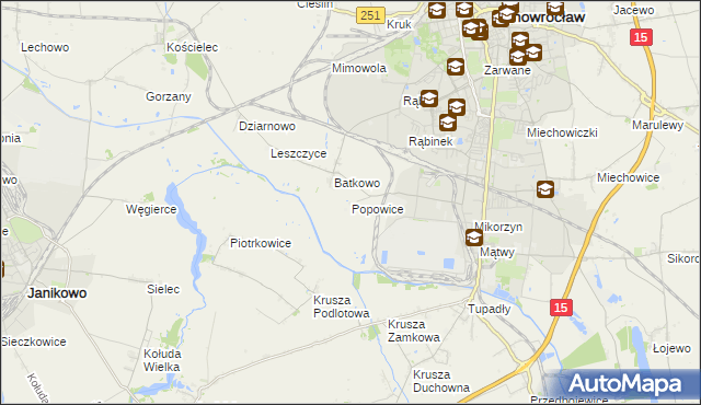 mapa Popowice gmina Inowrocław, Popowice gmina Inowrocław na mapie Targeo