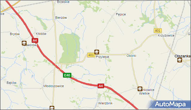 mapa Przylesie gmina Olszanka, Przylesie gmina Olszanka na mapie Targeo