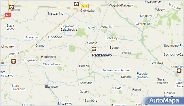 mapa Radzanowo, Radzanowo na mapie Targeo
