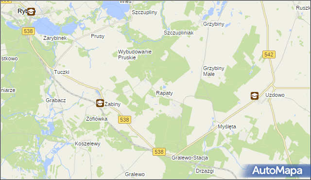 mapa Rapaty gmina Rybno, Rapaty gmina Rybno na mapie Targeo