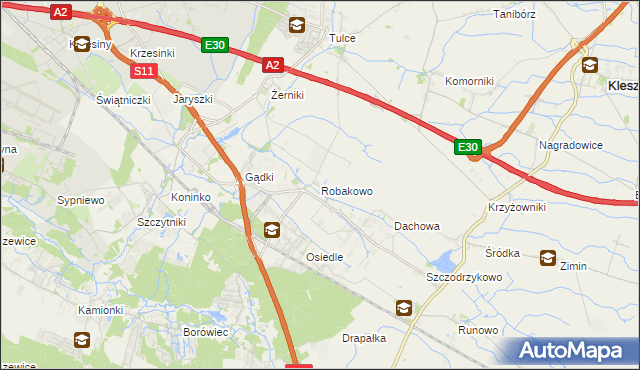 mapa Robakowo gmina Kórnik, Robakowo gmina Kórnik na mapie Targeo