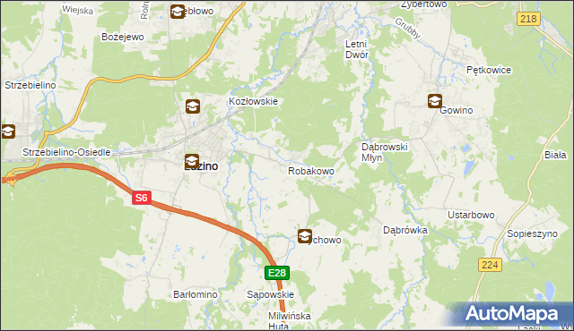 mapa Robakowo gmina Luzino, Robakowo gmina Luzino na mapie Targeo