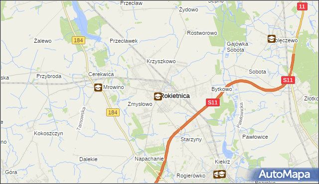 mapa Rokietnica powiat poznański, Rokietnica powiat poznański na mapie Targeo