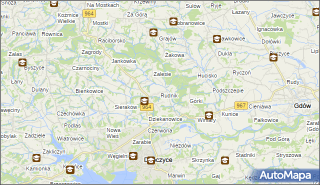 mapa Rudnik gmina Dobczyce, Rudnik gmina Dobczyce na mapie Targeo