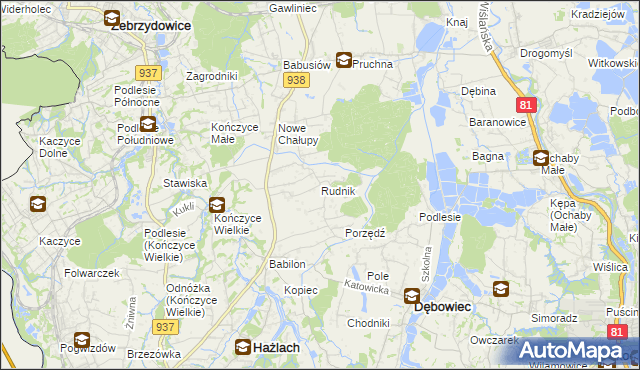 mapa Rudnik gmina Hażlach, Rudnik gmina Hażlach na mapie Targeo