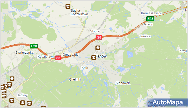 mapa Sianów, Sianów na mapie Targeo