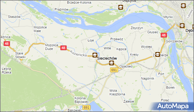 mapa Sieciechów powiat kozienicki, Sieciechów powiat kozienicki na mapie Targeo
