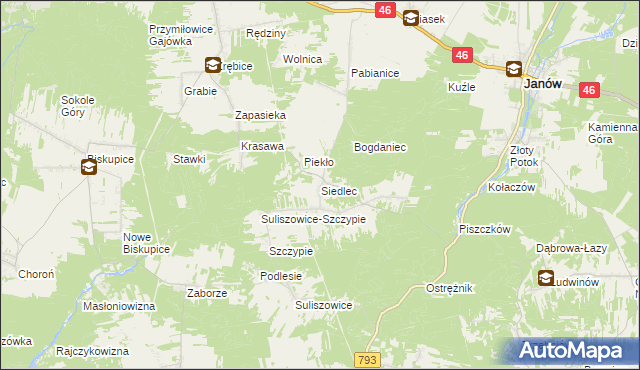 mapa Siedlec gmina Janów, Siedlec gmina Janów na mapie Targeo