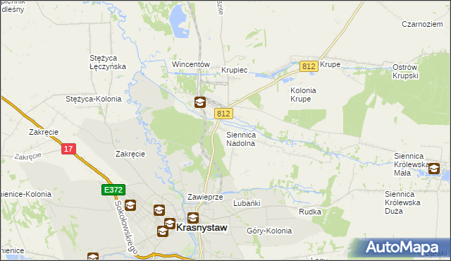 mapa Siennica Nadolna gmina Krasnystaw, Siennica Nadolna gmina Krasnystaw na mapie Targeo