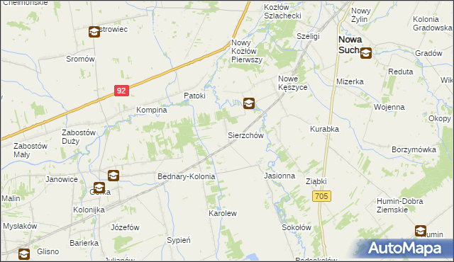 mapa Sierzchów gmina Bolimów, Sierzchów gmina Bolimów na mapie Targeo