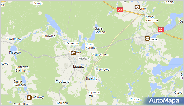 mapa Skoczkowo gmina Lipusz, Skoczkowo gmina Lipusz na mapie Targeo