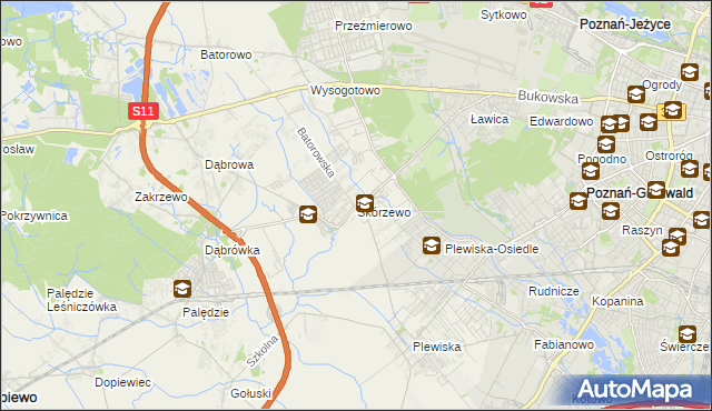 mapa Skórzewo gmina Dopiewo, Skórzewo gmina Dopiewo na mapie Targeo