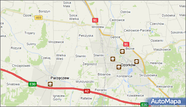 mapa Śliwniki gmina Ozorków, Śliwniki gmina Ozorków na mapie Targeo