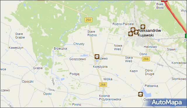 mapa Służewo gmina Aleksandrów Kujawski, Służewo gmina Aleksandrów Kujawski na mapie Targeo