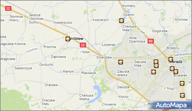 mapa Smardzew gmina Wróblew, Smardzew gmina Wróblew na mapie Targeo