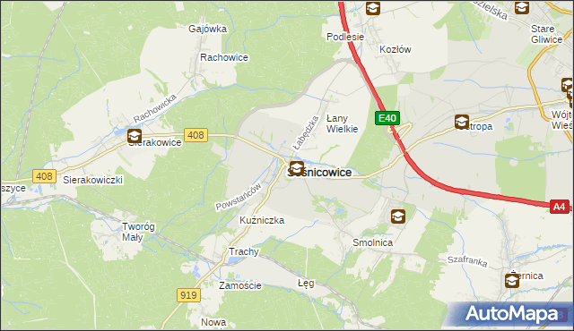 mapa Sośnicowice, Sośnicowice na mapie Targeo