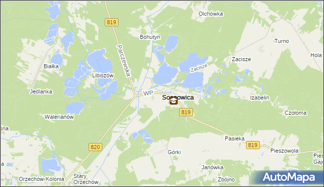 mapa Sosnowica powiat parczewski, Sosnowica powiat parczewski na mapie Targeo