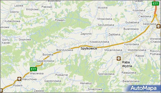 mapa Spytkowice powiat nowotarski, Spytkowice powiat nowotarski na mapie Targeo