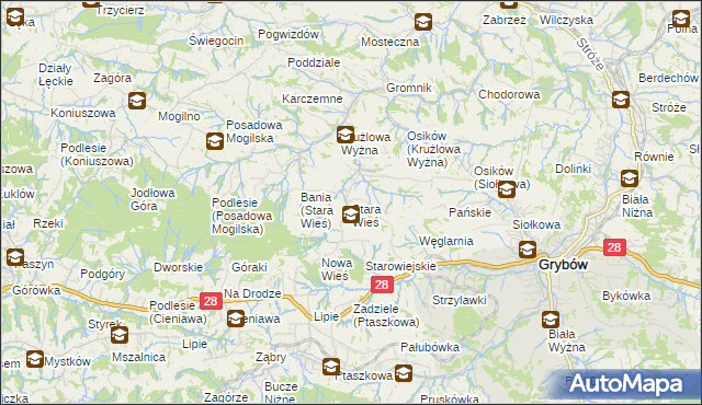 mapa Stara Wieś gmina Grybów, Stara Wieś gmina Grybów na mapie Targeo