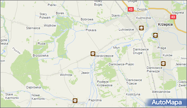 mapa Starokrzepice, Starokrzepice na mapie Targeo