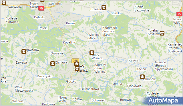 mapa Stary Wiśnicz, Stary Wiśnicz na mapie Targeo